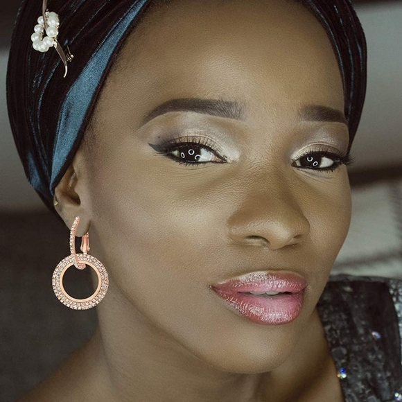 Sparkle Rose Gold Tone Circle CZ Earrings - Picture 5 of 6